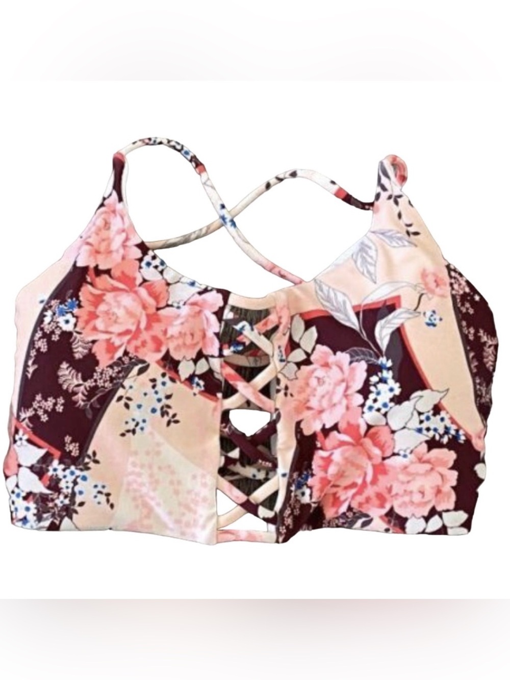 NEW EXPRESS FLORAL LACE UP BIKINI BANDEAU SWIMSUIT TOP SIZE SMALL